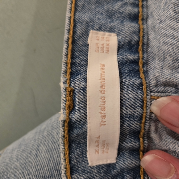 Zara Light Wash Denim Straight Leg Jeans With Lace Up Leg Detail Size 10 - Picture 4 of 5